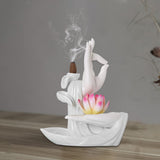 Maxbell Ceramic Buddha Hand Backflow Incense Holder Exquisite Workmanship Elegant Pink Flower White