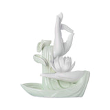 Maxbell Ceramic Buddha Hand Backflow Incense Holder Exquisite Workmanship Elegant White Flower Cyan