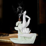 Maxbell Ceramic Buddha Hand Backflow Incense Holder Exquisite Workmanship Elegant White Flower Cyan