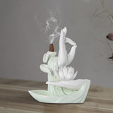 Maxbell Ceramic Buddha Hand Backflow Incense Holder Exquisite Workmanship Elegant White Flower Cyan