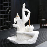 Maxbell Ceramic Buddha Hand Backflow Incense Holder Exquisite Workmanship Elegant White Flower White
