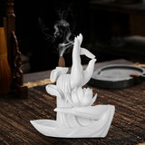 Maxbell Ceramic Buddha Hand Backflow Incense Holder Exquisite Workmanship Elegant White Flower White