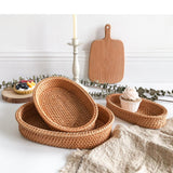 Maxbell Rattan Serving Tray Fruit Basket Food Organizer for Bread Vegetables Drink 20cmx12cmx4cm