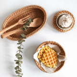 Maxbell Rattan Serving Tray Fruit Basket Food Organizer for Bread Vegetables Drink 20cmx12cmx4cm