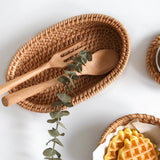 Maxbell Rattan Serving Tray Fruit Basket Food Organizer for Bread Vegetables Drink 20cmx12cmx4cm