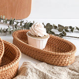 Maxbell Rattan Serving Tray Fruit Basket Food Organizer for Bread Vegetables Drink 20cmx12cmx4cm