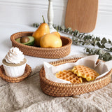 Maxbell Rattan Serving Tray Fruit Basket Food Organizer for Bread Vegetables Drink 24cmx15cmx4.5cm