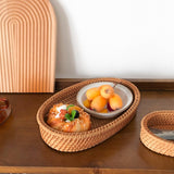 Maxbell Rattan Serving Tray Fruit Basket Food Organizer for Bread Vegetables Drink 27cmx17cmx5cm