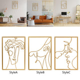 Maxbell Metal Wall Art Decor Woman Silhouette Minimalist Facial Line Decoration StyleA