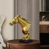 Maxbell Horse Head Statue Gifts Crafts Resin for TV Cabinet Office Desktop Ornament Aureate