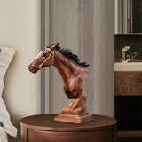 Maxbell Horse Head Statue Gifts Crafts Resin for TV Cabinet Office Desktop Ornament Brown