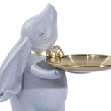 Maxbell Chinese Style Rabbit Figurine Storage Tray Easter Gifts Entrance Key Holder gray standing