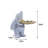 Maxbell Chinese Style Rabbit Figurine Storage Tray Easter Gifts Entrance Key Holder gray standing