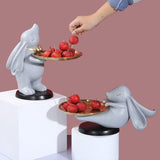 Maxbell Chinese Style Rabbit Figurine Storage Tray Easter Gifts Entrance Key Holder gray standing