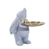 Maxbell Chinese Style Rabbit Figurine Storage Tray Easter Gifts Entrance Key Holder gray standing