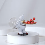 Maxbell Chinese Style Rabbit Figurine Storage Tray Easter Gifts Entrance Key Holder gray standing