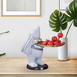 Maxbell Chinese Style Rabbit Figurine Storage Tray Easter Gifts Entrance Key Holder gray standing