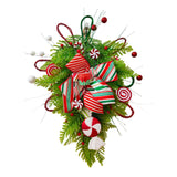 Maxbell Winter Christmas Teardrop Wreath with Bow for Party Festival Xmas Decoration StyleA