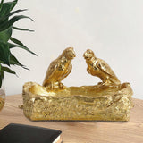 Maxbell Resin Parrot Statues Vanity Tray Figurine Sculptures Living Room Storage Box Aureate