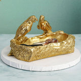 Maxbell Resin Parrot Statues Vanity Tray Figurine Sculptures Living Room Storage Box Aureate