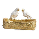 Maxbell Resin Parrot Statues Vanity Tray Figurine Sculptures Living Room Storage Box White