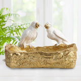 Maxbell Resin Parrot Statues Vanity Tray Figurine Sculptures Living Room Storage Box White