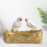 Maxbell Resin Parrot Statues Vanity Tray Figurine Sculptures Living Room Storage Box White