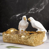 Maxbell Resin Parrot Statues Vanity Tray Figurine Sculptures Living Room Storage Box White