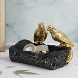 Maxbell Resin Parrot Statues Vanity Tray Figurine Sculptures Living Room Storage Box Black