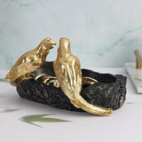 Maxbell Resin Parrot Statues Vanity Tray Figurine Sculptures Living Room Storage Box Black