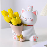Maxbell Resin Cat Statue Flowerpot Stems Bunch Party Home Plant Planters Flower Vase