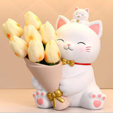 Maxbell Resin Cat Statue Flowerpot Stems Bunch Party Home Plant Planters Flower Vase