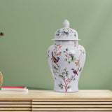 Maxbell Porcelain Temple Jar Vase Decorative with Lid for Office Entryway Shelf L