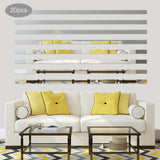 Maxbell 20Pcs Acrylic Mirror Wall Stickers Decorative 3D for Bedroom TV Background Argent