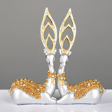 Maxbell 2Pcs Modern Couple Deer Statue Ornament for Party Bookshelf Home Decor Large Argent Gold