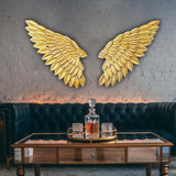 Maxbell 3D Metal Angel Wing Statue Wall Art Decor Ornament for Bedroom Rustic Aureate