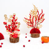 Maxbell Artificial Red Berry Branches Flower Ornament Decor for Living Room Autumn Wealth God 13cmx28cm