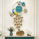 Maxbell Peacock Wall Clock Non Ticking Wall Art Decor Ornament Metal Hanging Clock