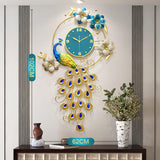 Maxbell Peacock Wall Clock Non Ticking Wall Art Decor Ornament Metal Hanging Clock
