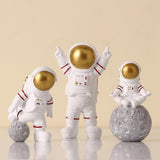 Maxbell 3 Pieces Modern Spaceman Figurines Astronaut Statue for Office Bedroom Table Aureate
