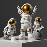 Maxbell 3 Pieces Modern Spaceman Figurines Astronaut Statue for Office Bedroom Table Aureate