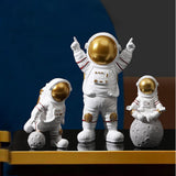 Maxbell 3 Pieces Modern Spaceman Figurines Astronaut Statue for Office Bedroom Table Aureate