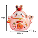 Maxbell Chinese Rabbit Bunny Statue Ceramic Money Saving Box Lovely and Funny Look Pink
