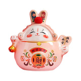 Maxbell Chinese Rabbit Bunny Statue Ceramic Money Saving Box Lovely and Funny Look Pink