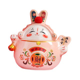 Maxbell Chinese Rabbit Bunny Statue Ceramic Money Saving Box Lovely and Funny Look Pink