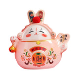 Maxbell Chinese Rabbit Bunny Statue Ceramic Money Saving Box Lovely and Funny Look Pink