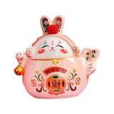 Maxbell Chinese Rabbit Bunny Statue Ceramic Money Saving Box Lovely and Funny Look Pink