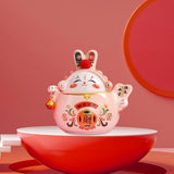 Maxbell Chinese Rabbit Bunny Statue Ceramic Money Saving Box Lovely and Funny Look Pink
