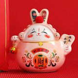 Maxbell Chinese Rabbit Bunny Statue Ceramic Money Saving Box Lovely and Funny Look Pink