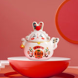 Maxbell Chinese Rabbit Bunny Statue Ceramic Money Saving Box Lovely and Funny Look White